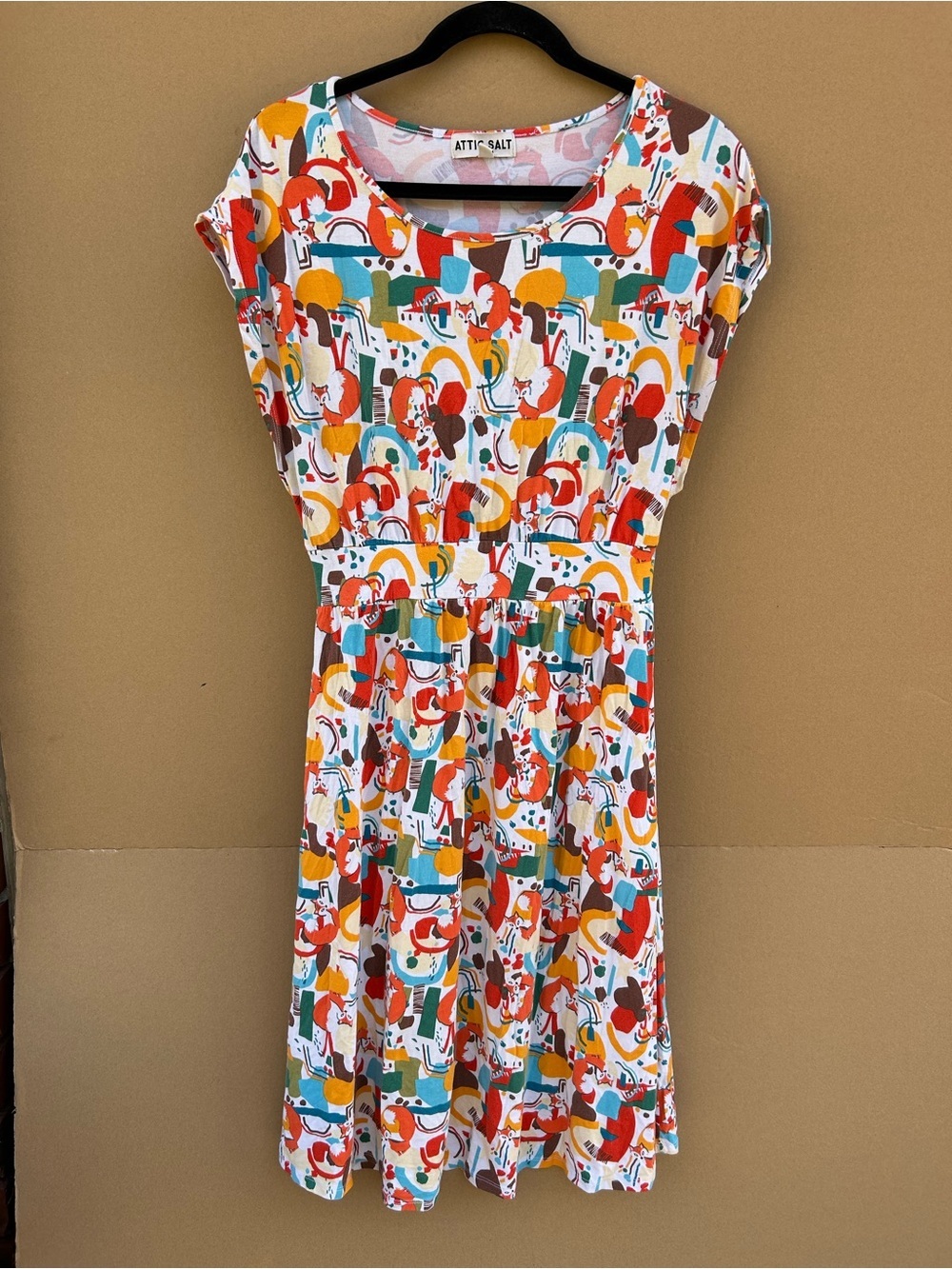 Attic Salt Abstract Fox Retro Mod Dress fit flare medium eclectic whimsical
